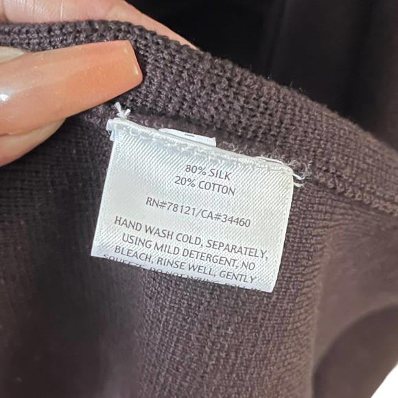 Eileen Fisher | Silk Cotton Blend Open Front Cardigan in Brown, Medium - Picture 6 of 6